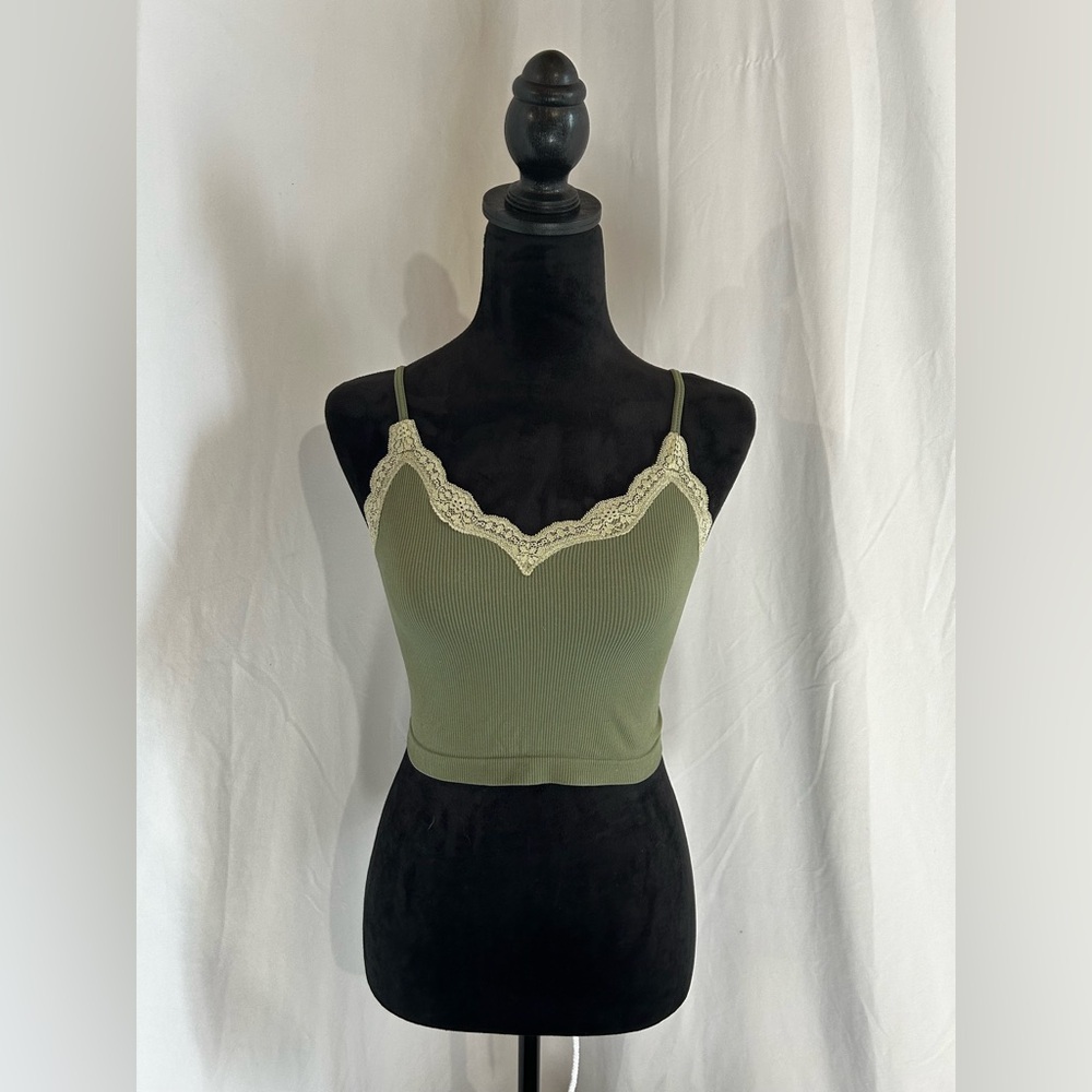 Lace Cami baby tank top cropped Green Small Spring Summer Transition